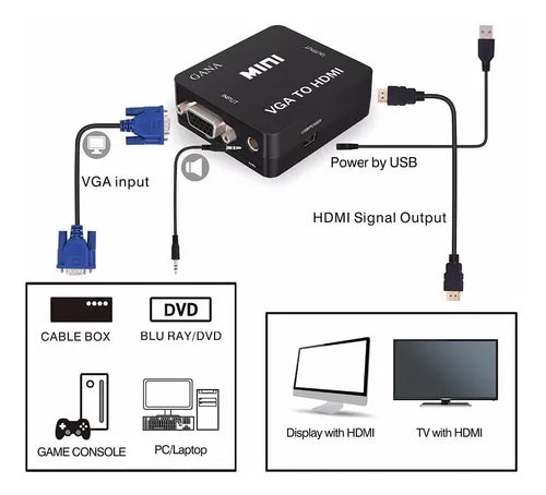 Conversor Vga A Hdmi Con Audio Adaptador 1080p Full Hd